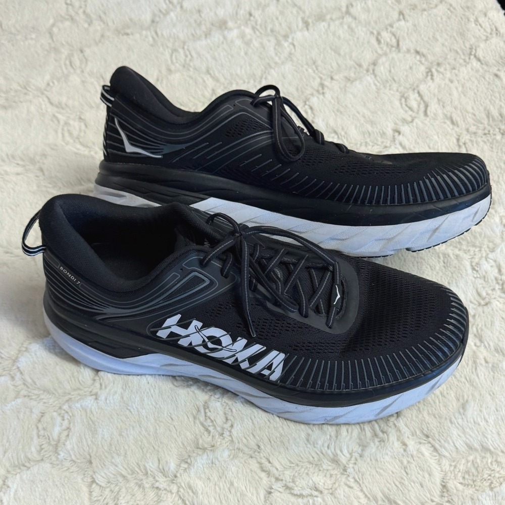 Hoka Bondi 7 Running Shoes Black White Road Athletic Gym Sneakers Mens Size 14